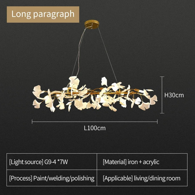Nordic Ginkgo Leaf LED Chandelier - Modern Round Interior Hanging Light