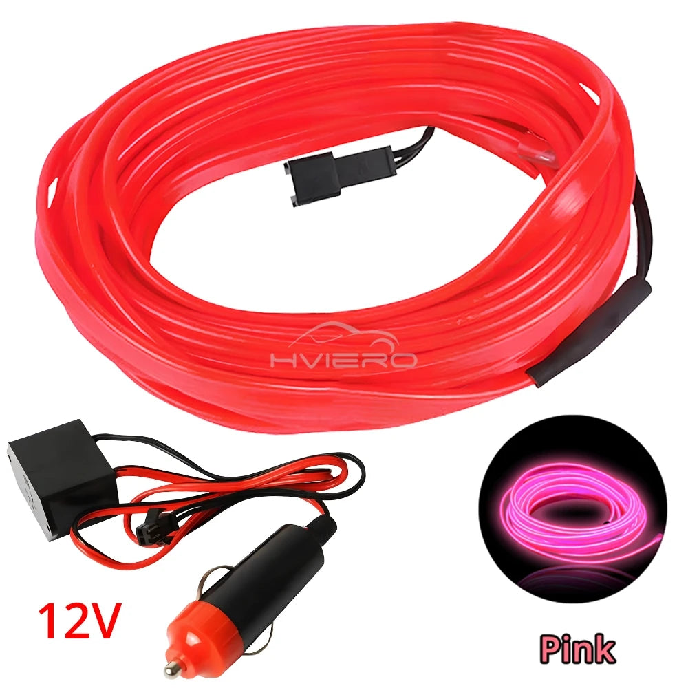 1M/2M/3M/5M Colour Car Interior Lighting LED Strip Auto Decoration Wire Rope Tube Line Flexible Neon Lights USB Drive Atmosphere