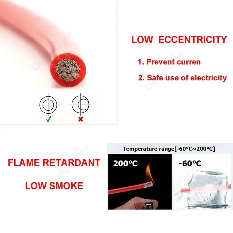 Electrical Wire Red Black Heat Resistant Silicone Cable 24 22 20 18 16 14 12 10 8 6 4 awg gauge for Car Auto Battery