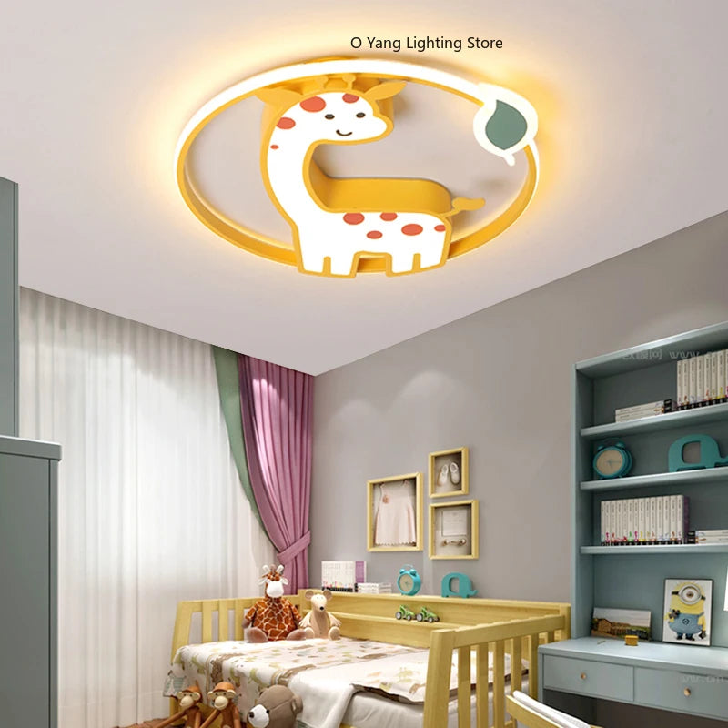 Designer Led Ceiling Light Girl Bedroom Chandelier Kids Baby Boy Room Decor Cute Giraffe Ceiling Lamp Plafon RC Dimmable