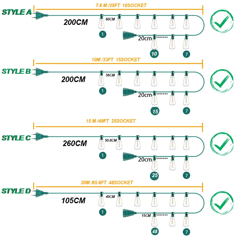 Outdoor ST38 Led String Lights EU 220V US 110V E12 Shatterproof Waterproof Connected For Party Light Camping Light Chai