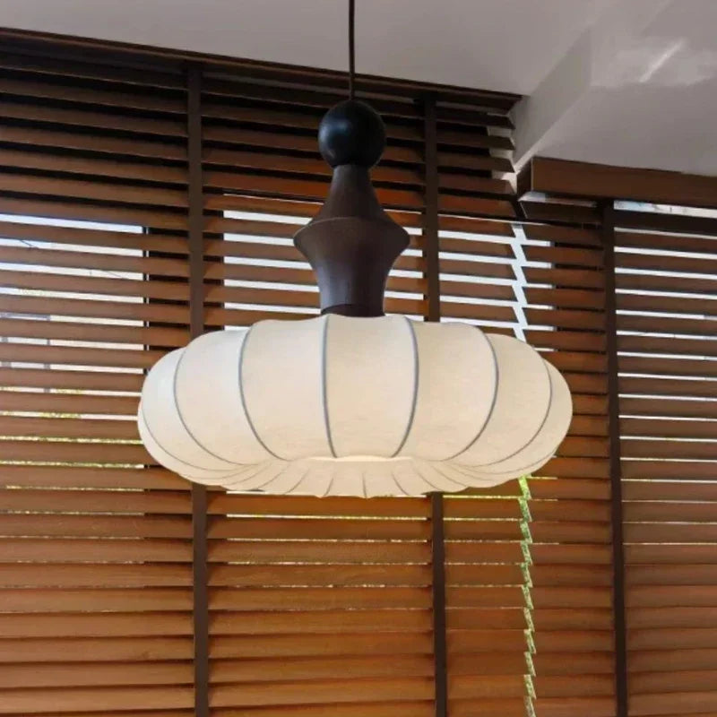 Nordic Silk & Solid Wood LED Ceiling Chandelier - Modern Textile Pendant Light Fixture for Living Room, Master Bedroom & Home Decor