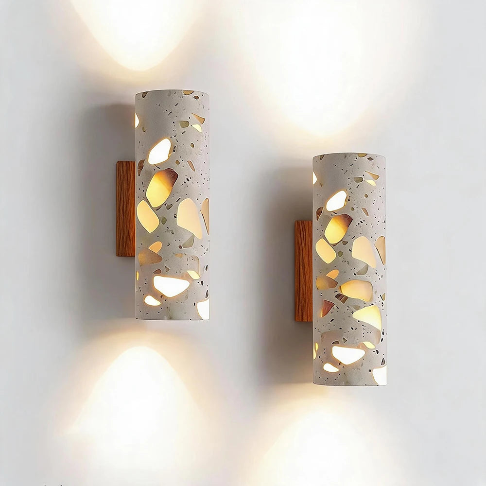 Mid-Century Translucent Stone LED Wall Lamp - Retro Architectural Accent Sconce Light Fixture for Bedroom Bedside, Living Room Background & Corridor