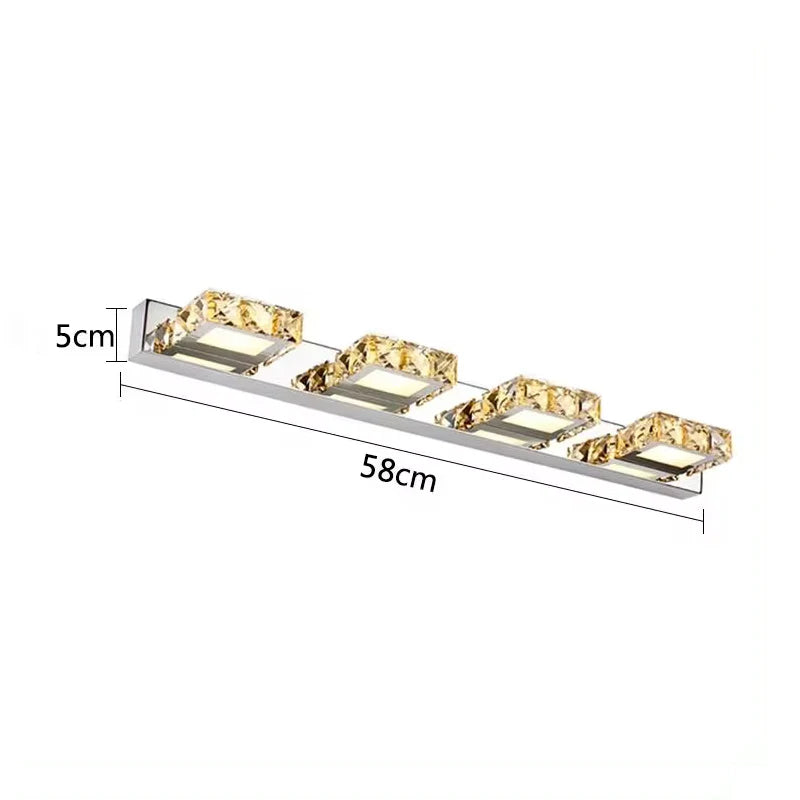 Square LED Mirror Light Bathroom Cosmetic room Round Crystal Wall Lamps 2-4head Stainless Steel indoor Lighting fixture