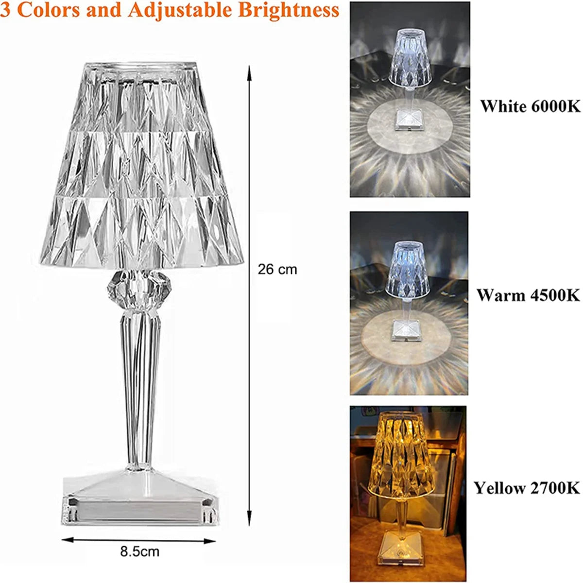 Diamond Table Lamp Crystal LED Bar Table Lamp Rechargeable Touch Sensor Dimming Bedside Lamps For Bedroom Decor