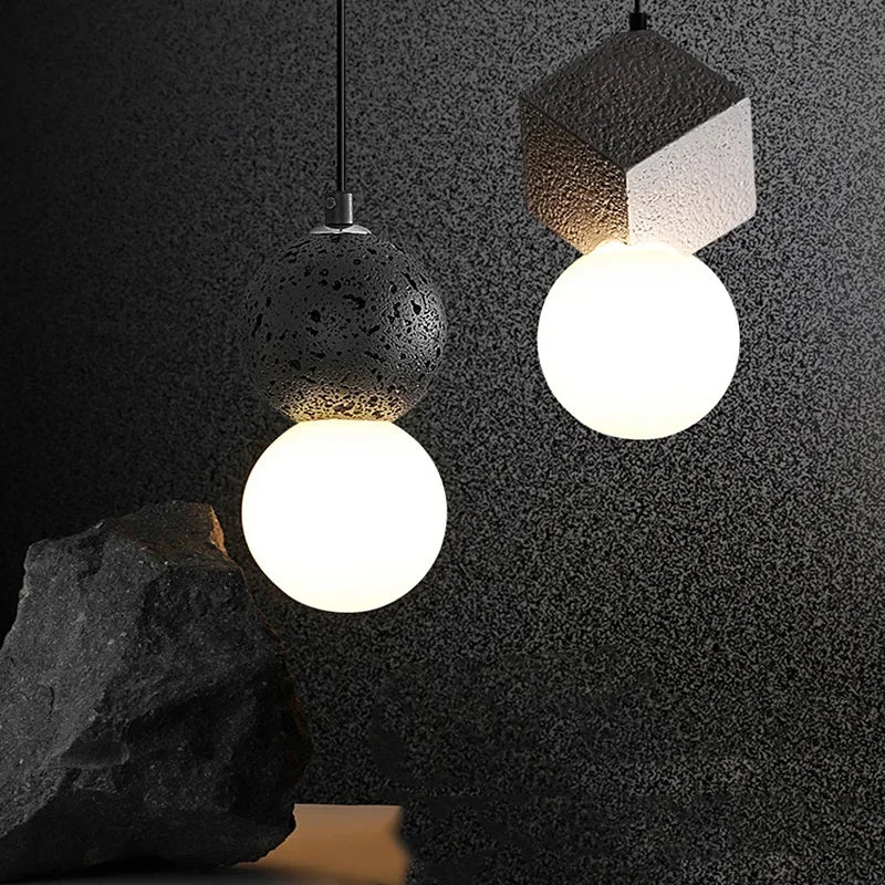 Modern Minimalist Resin Honeycomb Stone Design LED Warm White Light Single Bedside Dining Pendant Lamp Glass Ball Pink Fixture