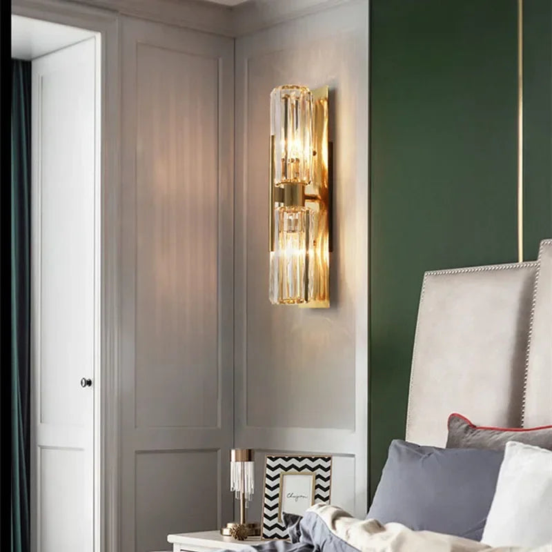 Nordic All-Copper Crystal LED Wall Lamp - Retro Luxury Sconce Light Fixture for Living Room Background, Bedroom Bedside & Villa Decor
