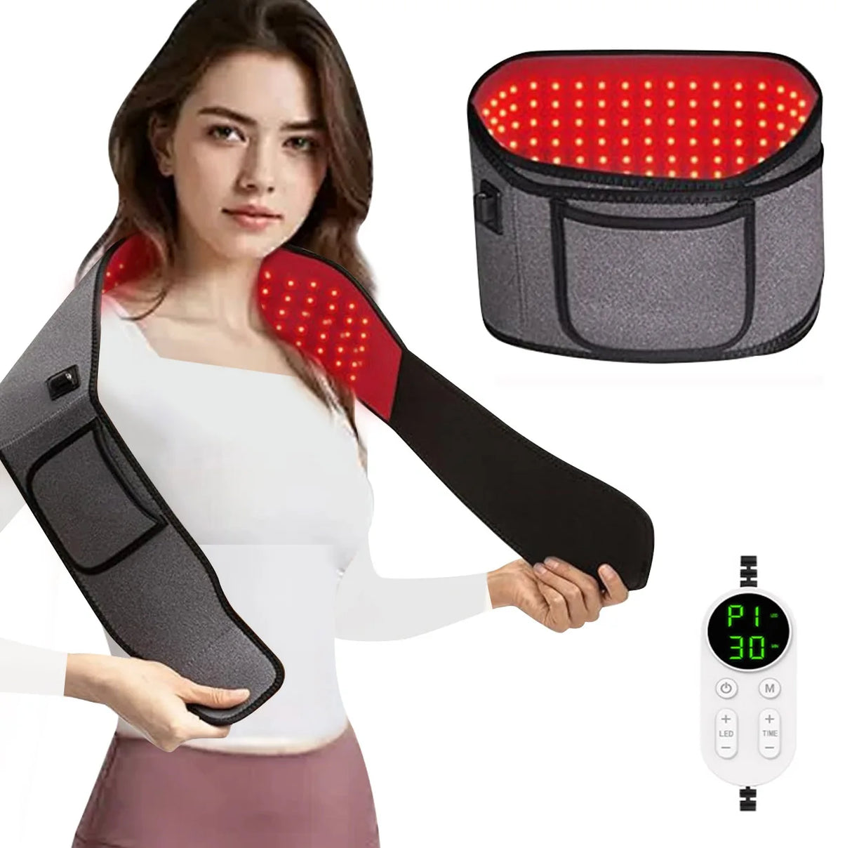 Red Light Therapy With Infrared LED Hot Compress Massage Belt Back Waist Therapy Belt To Relieve Pain Promote Blood Circulation