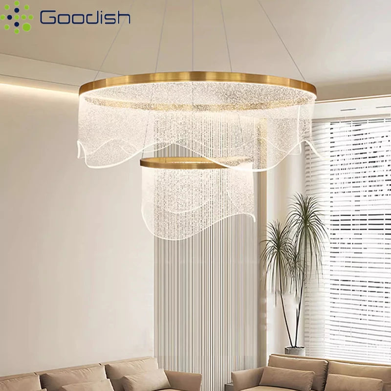 Medieval Bauhaus Luxury Fiberglass Paper Scarf Shape Wedge LED Pendant Light Lustre Lamps for Living Room Decoration Chandeliers