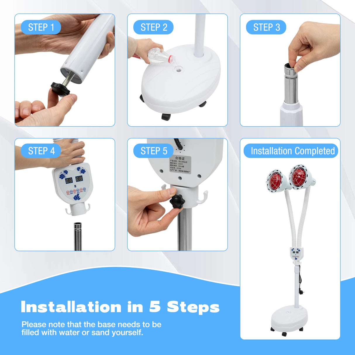 Red Light Therapy LED Electric Infrared Baking Lamp 275W Double-head 360° Adjustable Temperature Heat Lamp Remote Control With Rotating Pulley Base