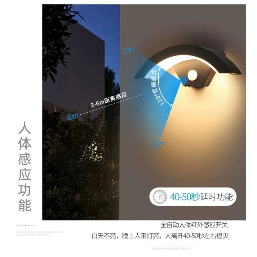 Creative LED Outdoor Moon Wall Lamp - IP65 Waterproof Human Sensing Light