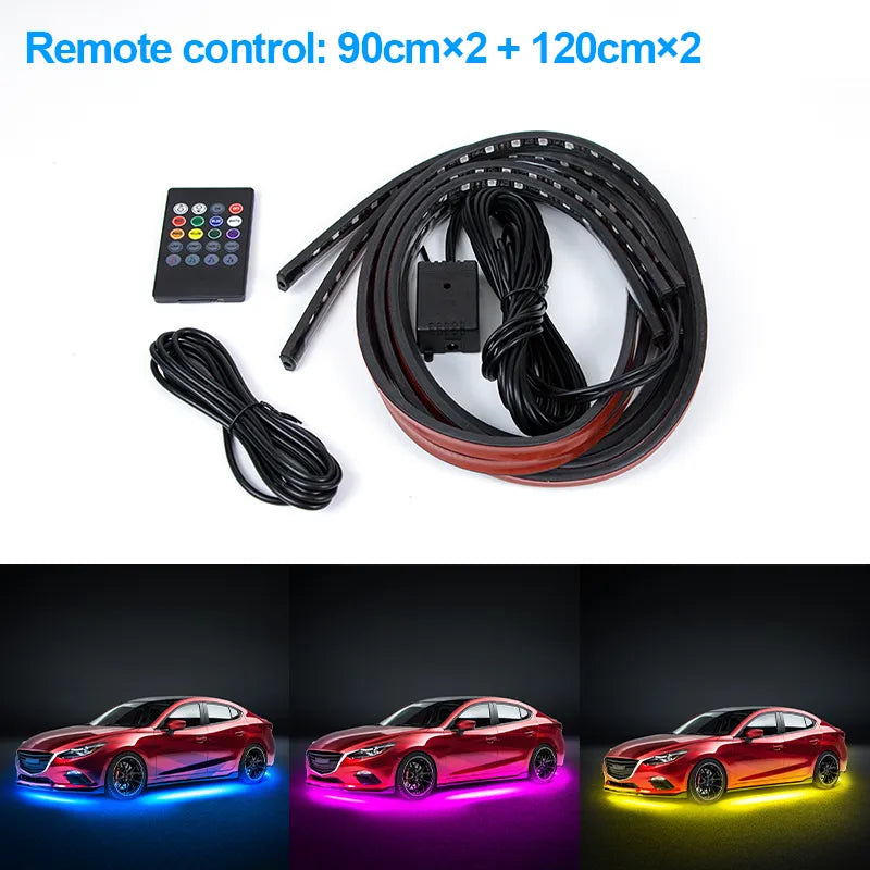 Flexible Under glow Strip Light LED Underbody Remote APP Control RGB Neon Lights Atmosphere Lamp for Auto Decoration