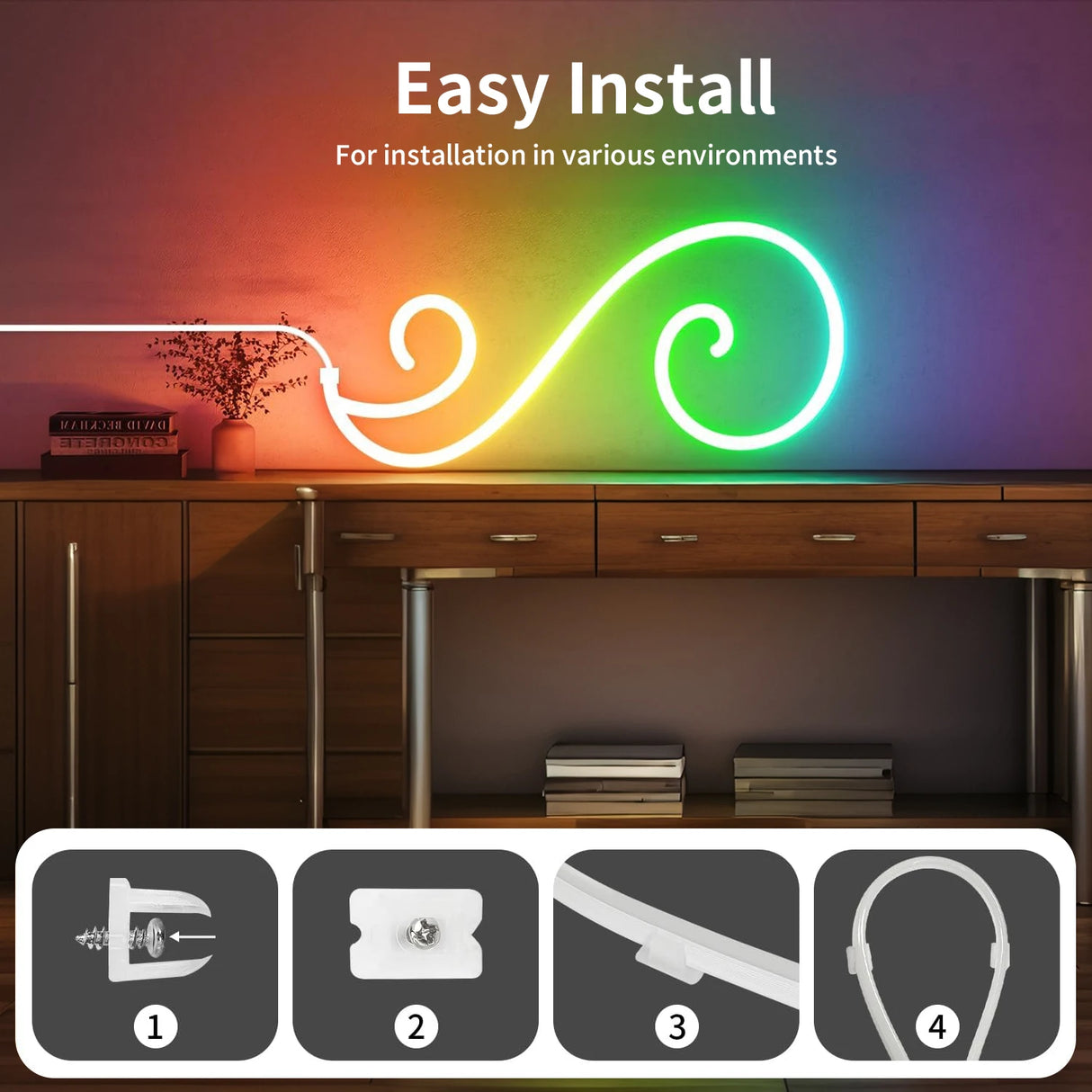 5V USB RGBIC Neon LED Light Strip - 1m-10m Flexible Waterproof Smart Dreamcolor Ribbon