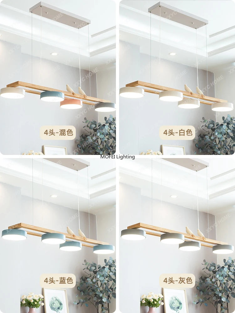 Nordic Log Style Restaurant Pendant Light FixtureDining Table Bar Chandelier LED Minimalism Solid Wood Modern Strip Home Decor