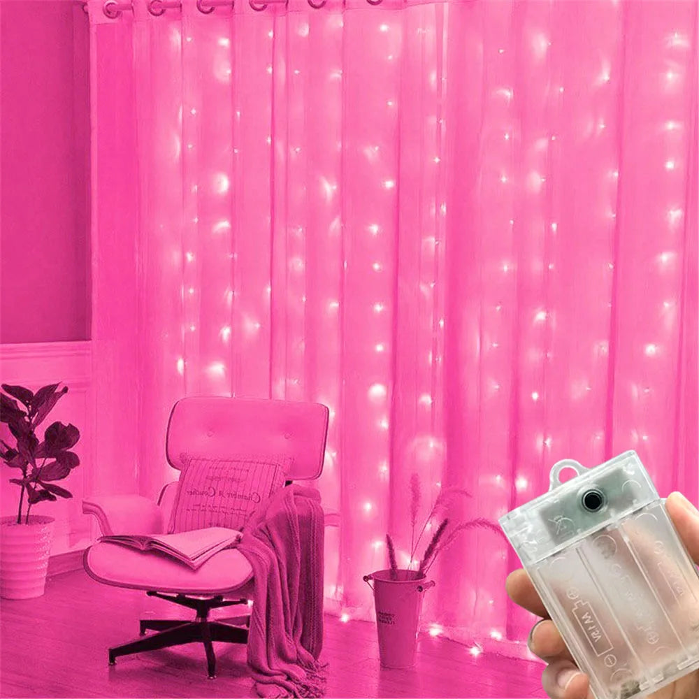3/6M EID LED Curtain Light String Battery Power Wedding Bedroom Decor Ramadan Home Decoration 2026 Outdoor Lighting