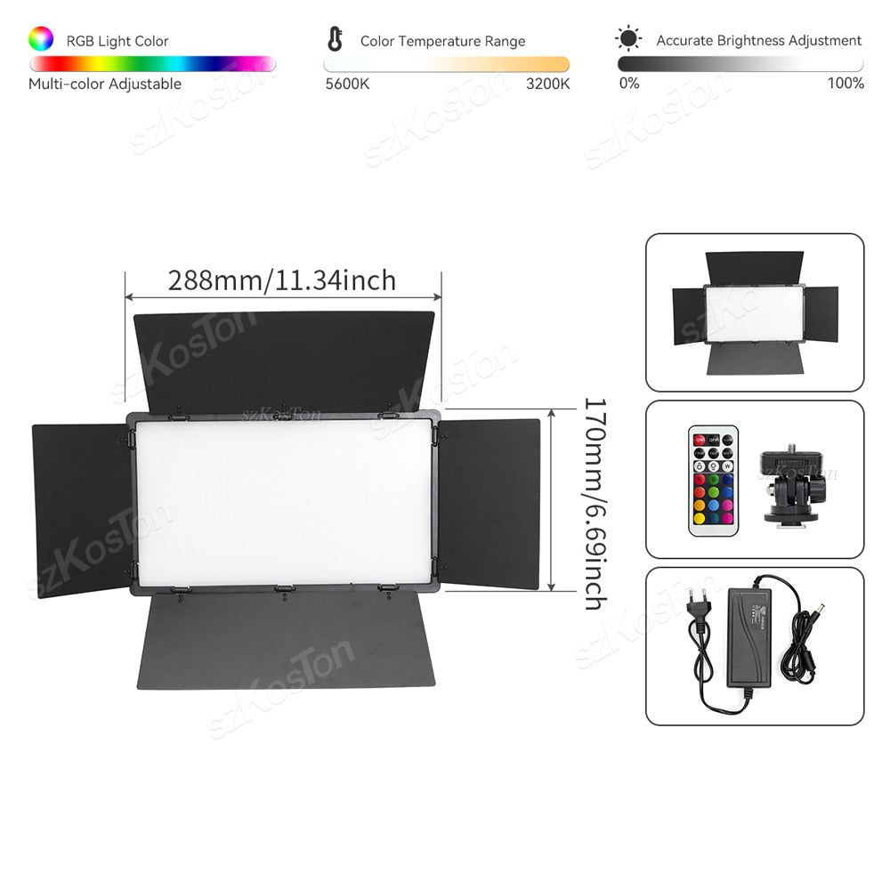 U800+ U600+ LED Video Light Photo Studio Lamp Bi-Color RGB Dimmable with Tripod Stand Remote for Photography Live Steaming