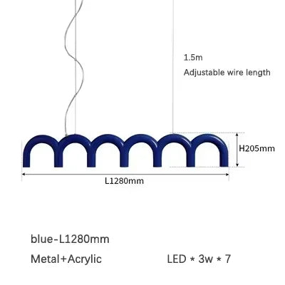 Oblure Arch Chandelier Post Modern Design Pendant Light for Coffee Living Room Kitchen U Shaped Lamp Blue Metal Macaron Lamp