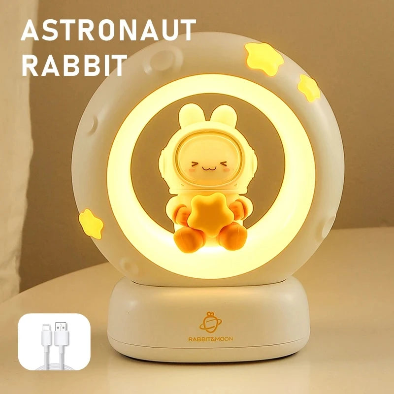 LED Moon Night Light Cute Animal Cartoon Rabbit Lamps USB Rechargeable Warm Bedroom Decoration Sleeping Lights