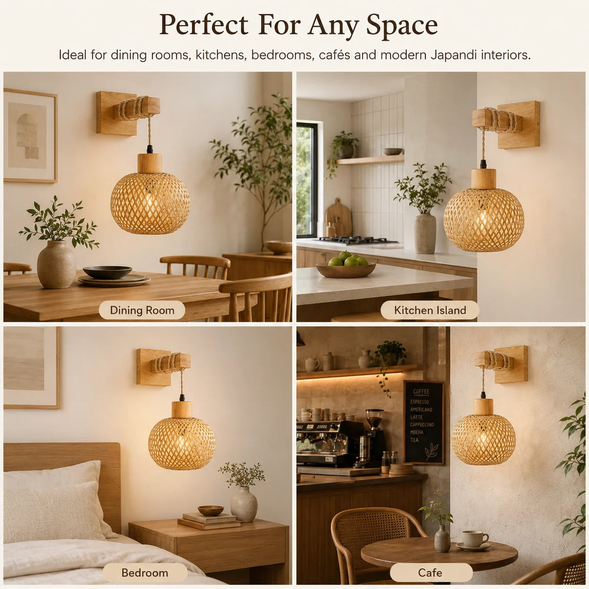 Bamboo Wall Lamp Sconce (1-Pack / 2-Pack) - Japanese Style Hand-Woven Wicker Light Fixture for Restaurant, Dining & Living Room