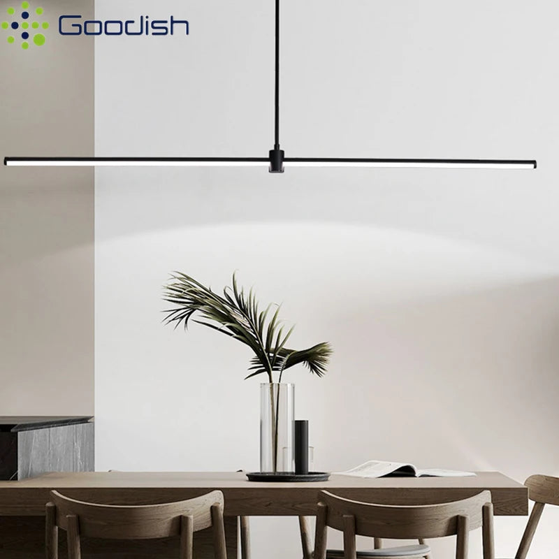 Modern Simplicity Long Linear LED Pendant Lights Strip Hanging Indoor Lamps for Office Table Kitchen Home Decoration Chandelier