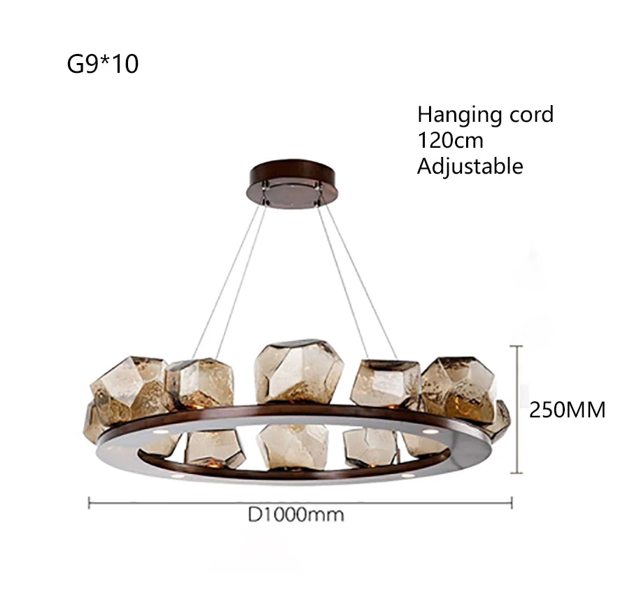 Modern LED Living Room Chandelier Lighting Nordic Rock Glass Dining Room Hanging Lamp Luxury American Bedroom Restaurant Fixture