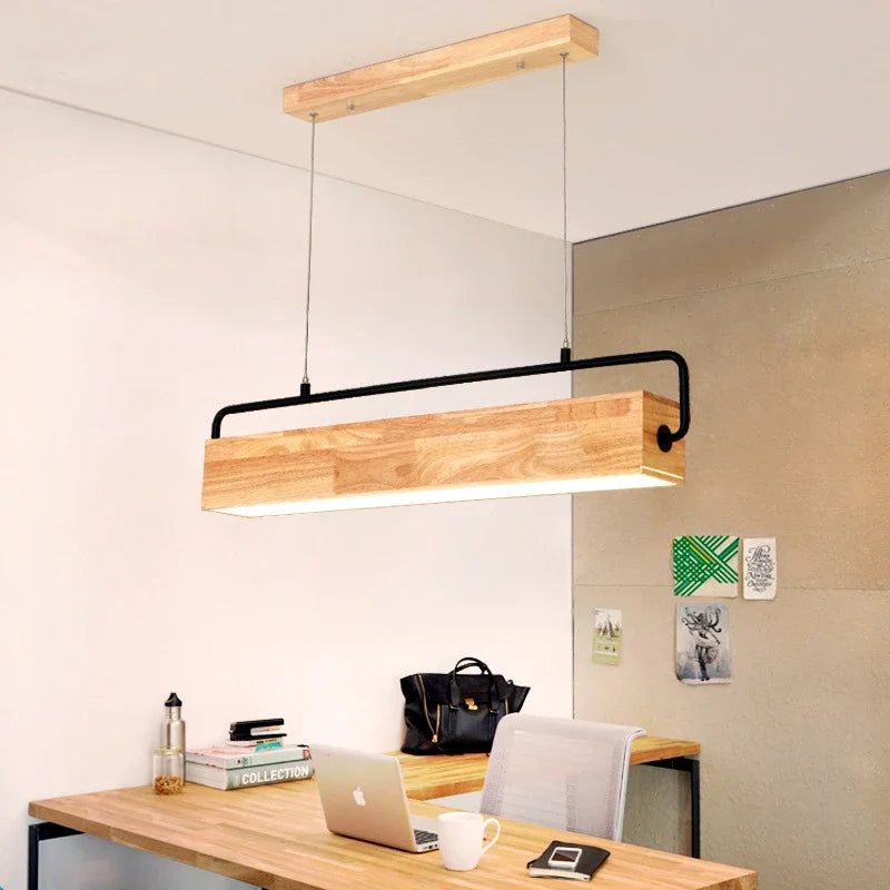 High-end Simple Nordic Style Wooden LED Pendant Light with Metal Pole for Indoor Lighting Decoration in Restaurants Cafes Bright