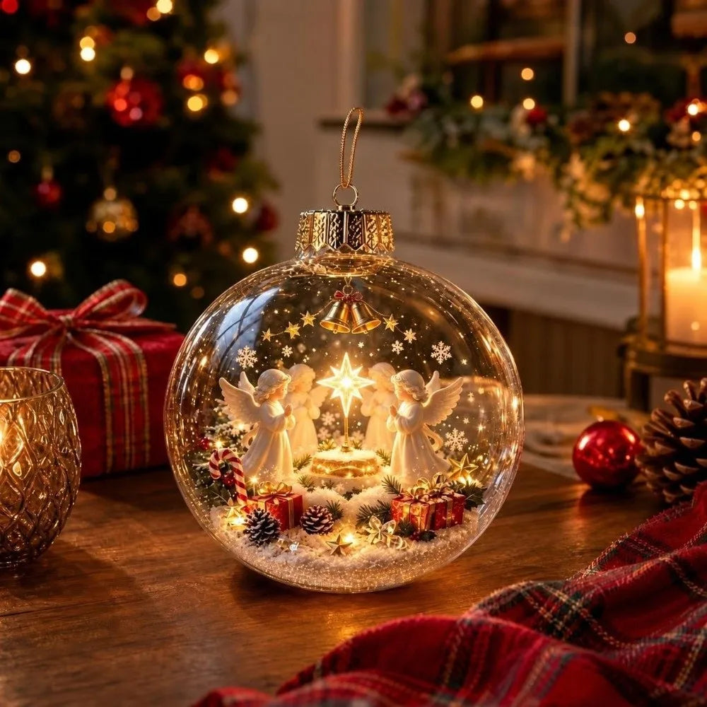 8cm Christmas Ball Ornament Acrylic with Light Xmas Hanging Decoration Transparent DIY Snowman Crystal Ball Christmas Decor