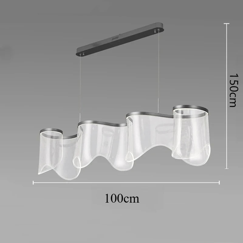 Modern Acrylic Hanging Chandelier Light Fixture Wave Shaped Pendant Lamp for Dining Room Home Decor