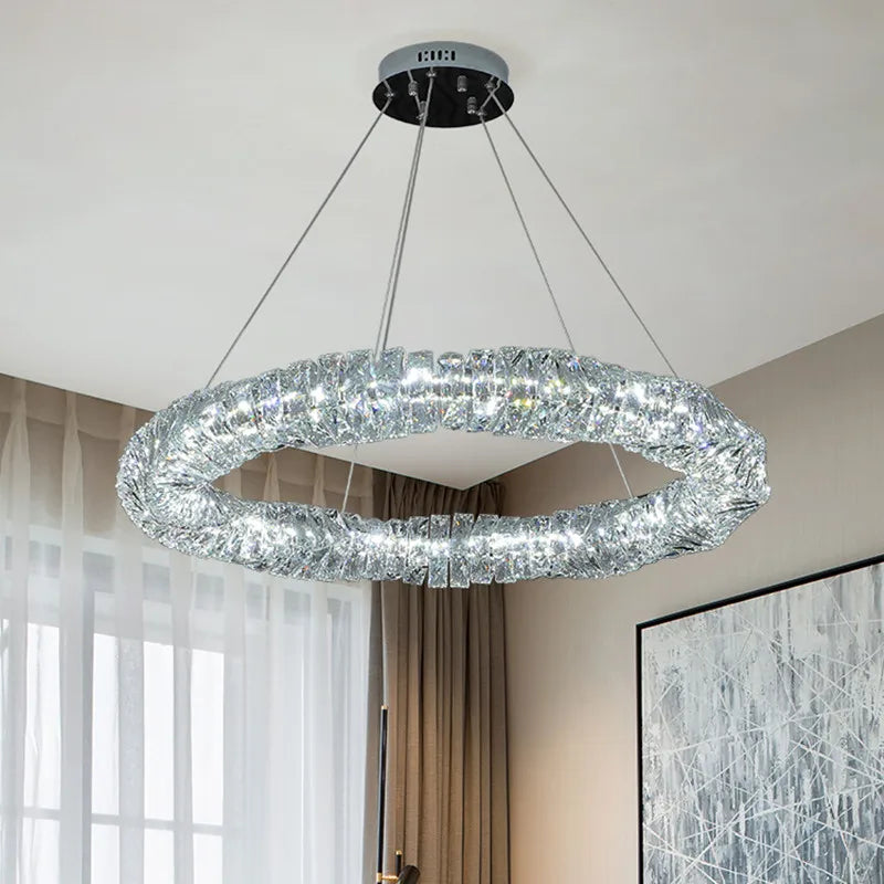 Modern Luxury K9 Crystal Led Dimmable Pendant Lights Living Dining Room Ring Hanging Lamp Lustre Led Suspend Lamp Decor Fixture