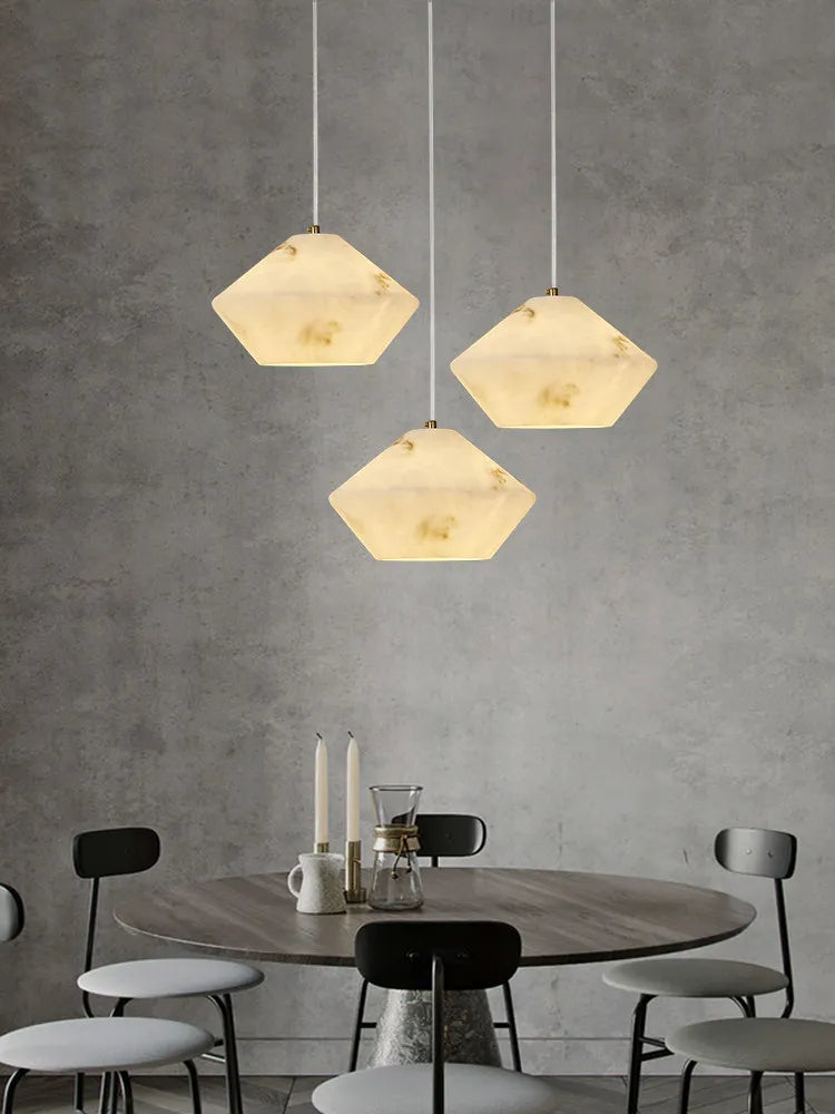 Designer Faux Marble Pendant Light - Modern Minimalist Single Ceiling Hanging Lamp Fixture for Bedroom, Living Room & Dining Area