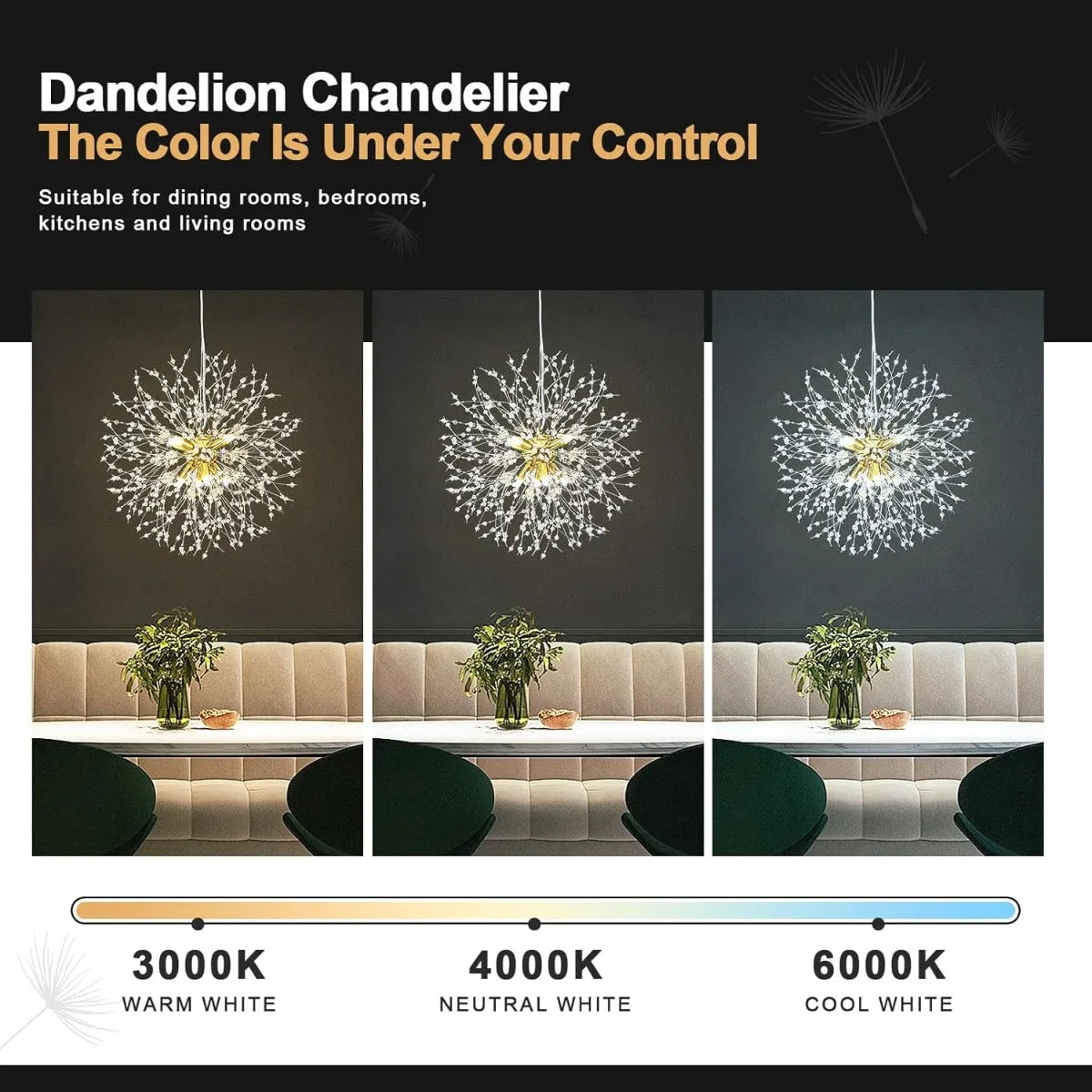 Modern Sputnik Firework Crystal Pendant Lighting 8-Light Gold Chandelier for Dining Room Living Room Bedroom Restaurant