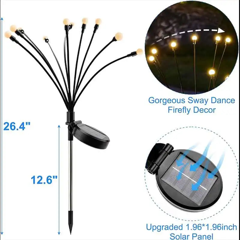 Upgraded Solar Powered Firefly Garden Lights (Outdoor IP65 Waterproof) - Swaying Starburst Fairy Lights for Backyard, Patio & Pathway Decoration