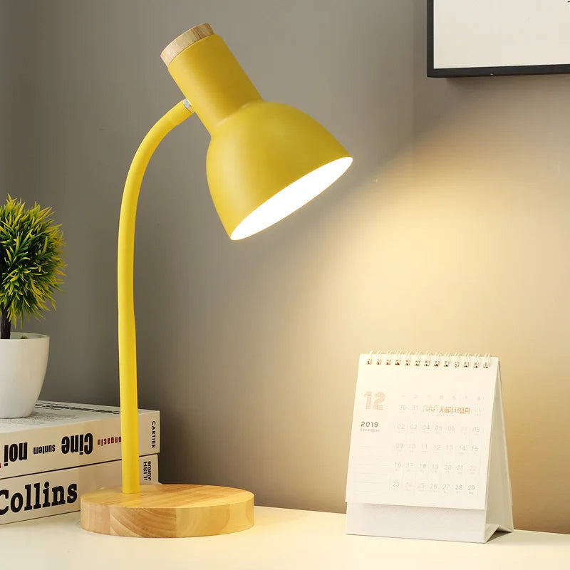 Adjustable Wood Iron Bedside Table Lamps for Bedroom E27 Led Desk Lamp Study Reading Office Dormitory Children Kids Book Light