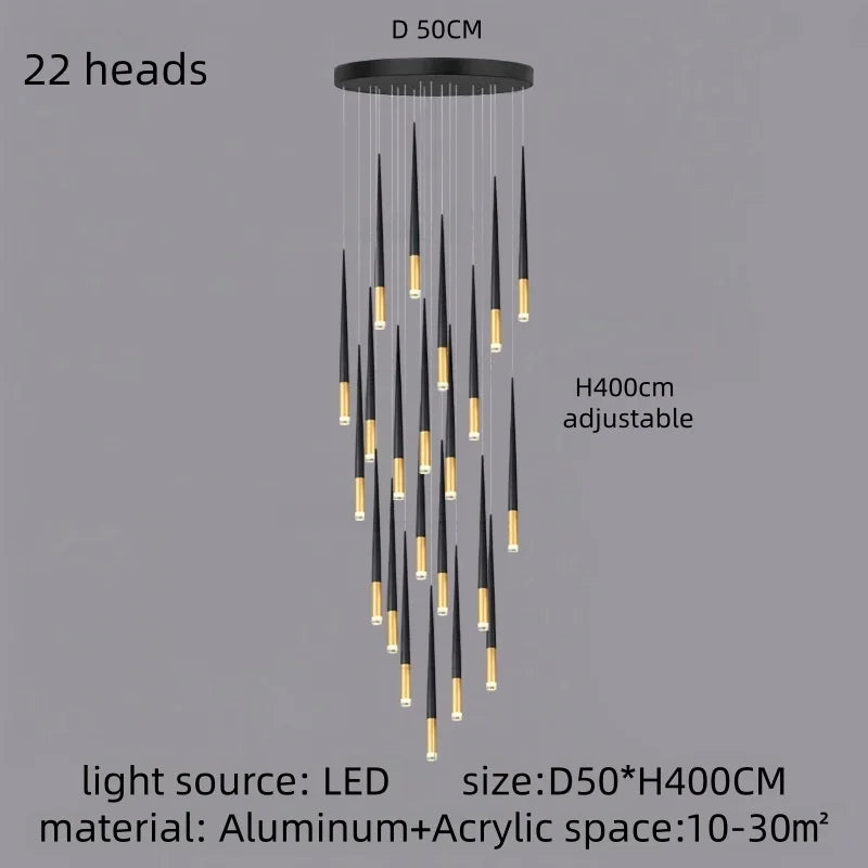Modern Luxury Chandelier Nordic Ceiling Light Living Room Duplex Attic Long Pendant Light Villa Staircase LED Hanging Lamps