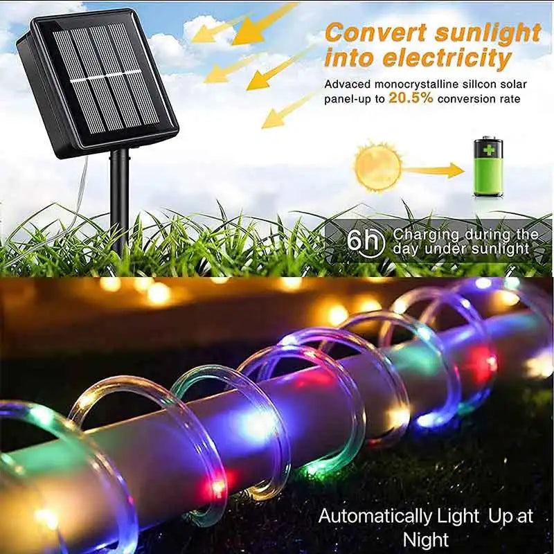 Solar String Light Outdoor Tube Rope Lights Waterproof Tube Lights for Outdoor Home Garden Parties Decor Led Lights Outdoor