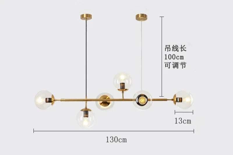 Modern Globe Linear Chandelier 6 Light Milk Glass Chandeliers Pendant Light Fixture Mid Century Sputnik Island Lights