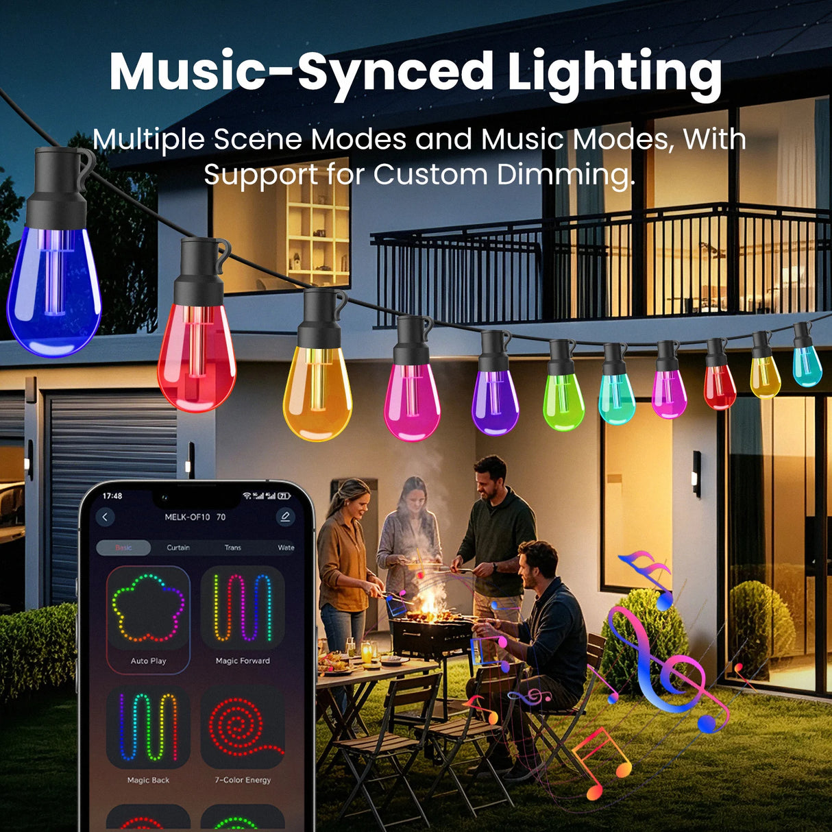400ft Smart Outdoor Bulb String Lights APP Control RGBIC LED Bulbs Lights IP67 2.4 GHz Bluetooth Music Sync Garden Outdoor Decor