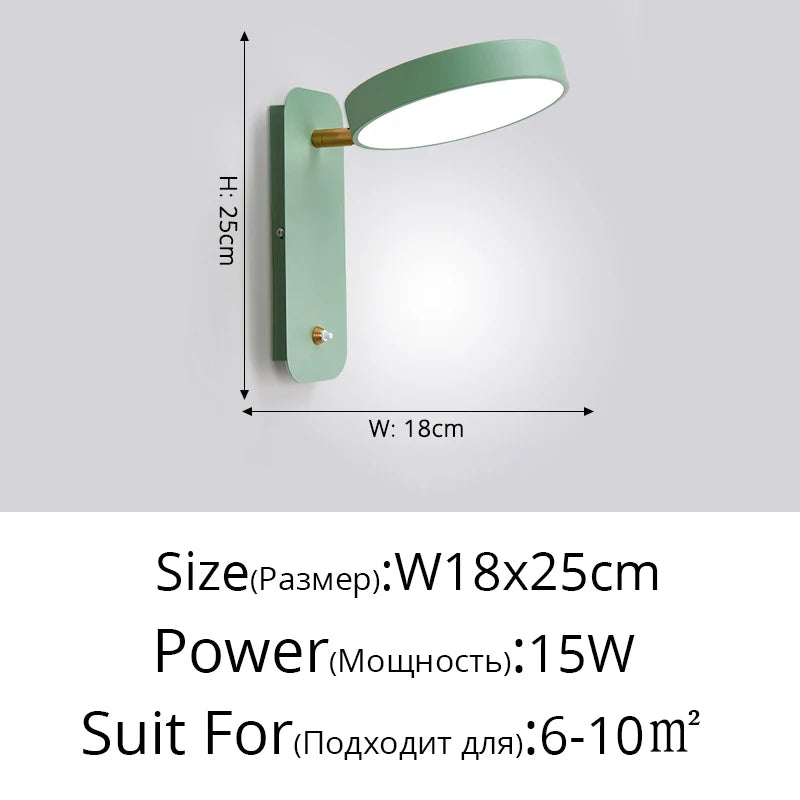 Nordic Macaron Wall Sconce Rotatable With Switch TV Background Wall Lights Modern Bedroom Bedside Aisle Home Reading Wall Lamps