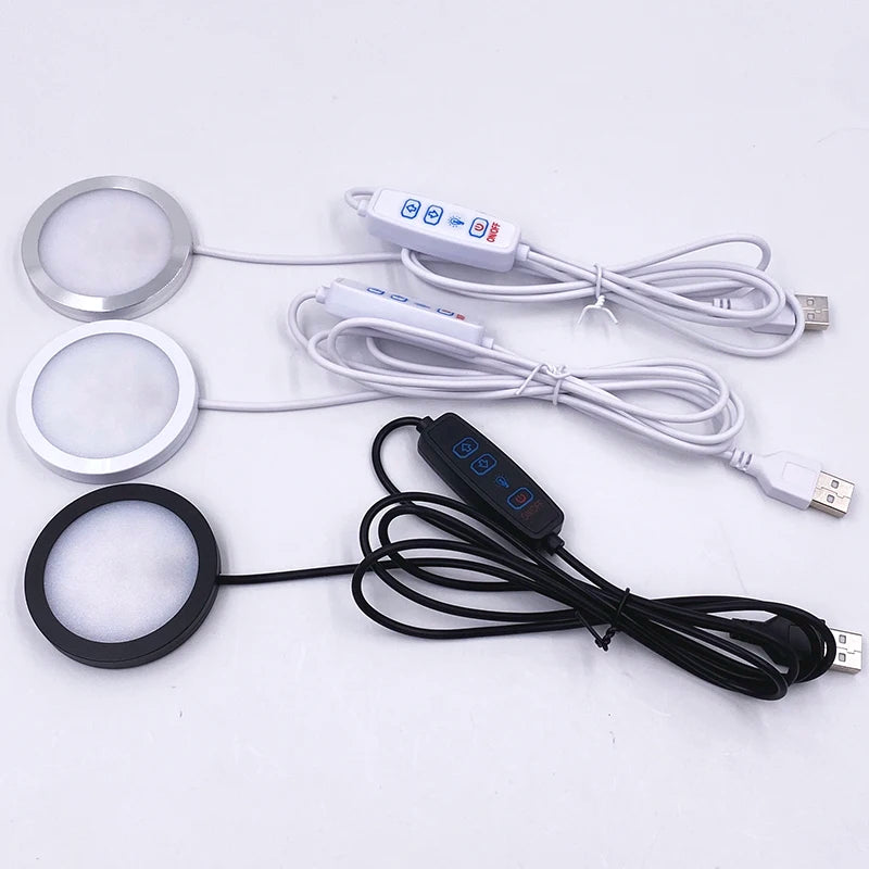 Ultra-Thin 8mm USB 5V 3W Dimmable Mini LED Circular Spotlight - Surface Mount Ceiling & Exhibition Cabinet Puck Light