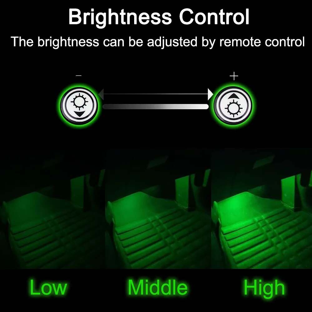 RGB Charging Foot Light LED Wireless Remote 2 PCS Auto Ambient Light Lamp LED Car Decorative Lamp Car Interior Atmosphere Light