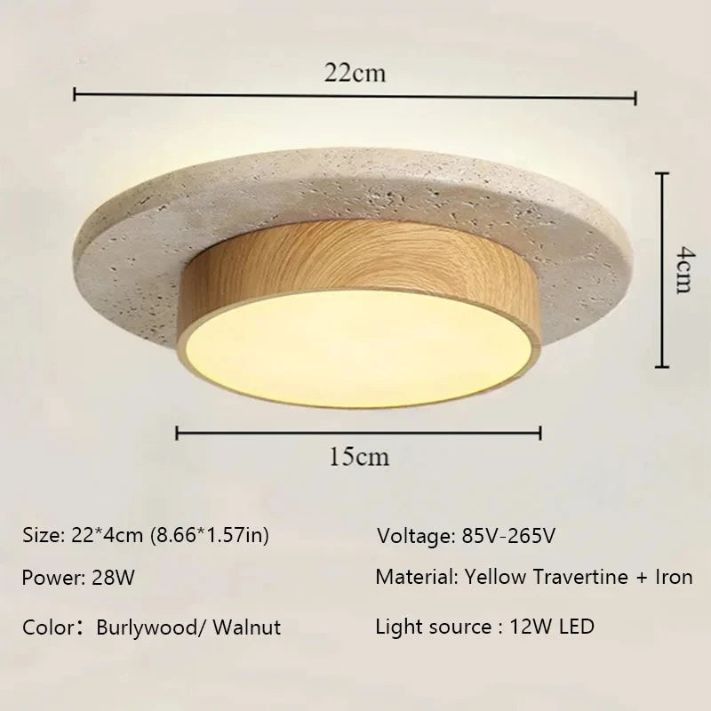Wabi-Sabi Stone Ceiling Lamp - D22cm Walnut Wood LED Light for Corridors
