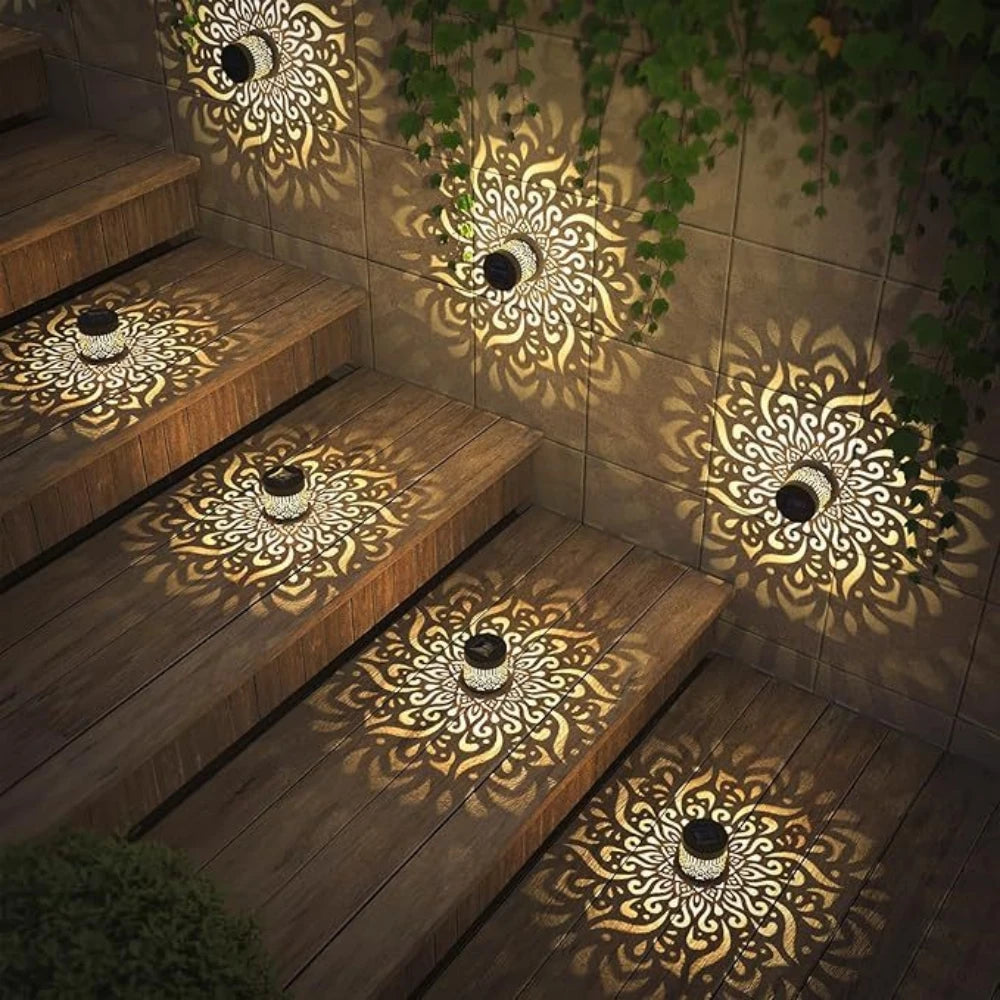 Decorative Solar Mandala Lights Solar Powered Outdoor Deck Step Wall Lights for Terrace, Courtyard, Backyard, Garden Decor