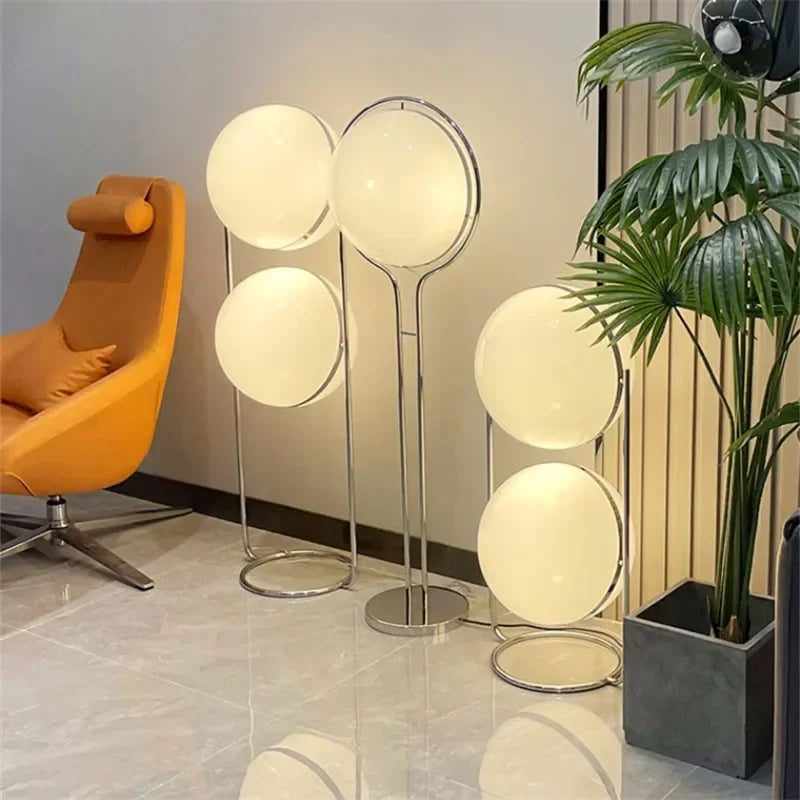 Garrault Delord Floor Lamp Chrome Metal White Acrylic Ball Floor Light Living Room Hotel Room Sofa Decoration Lamp