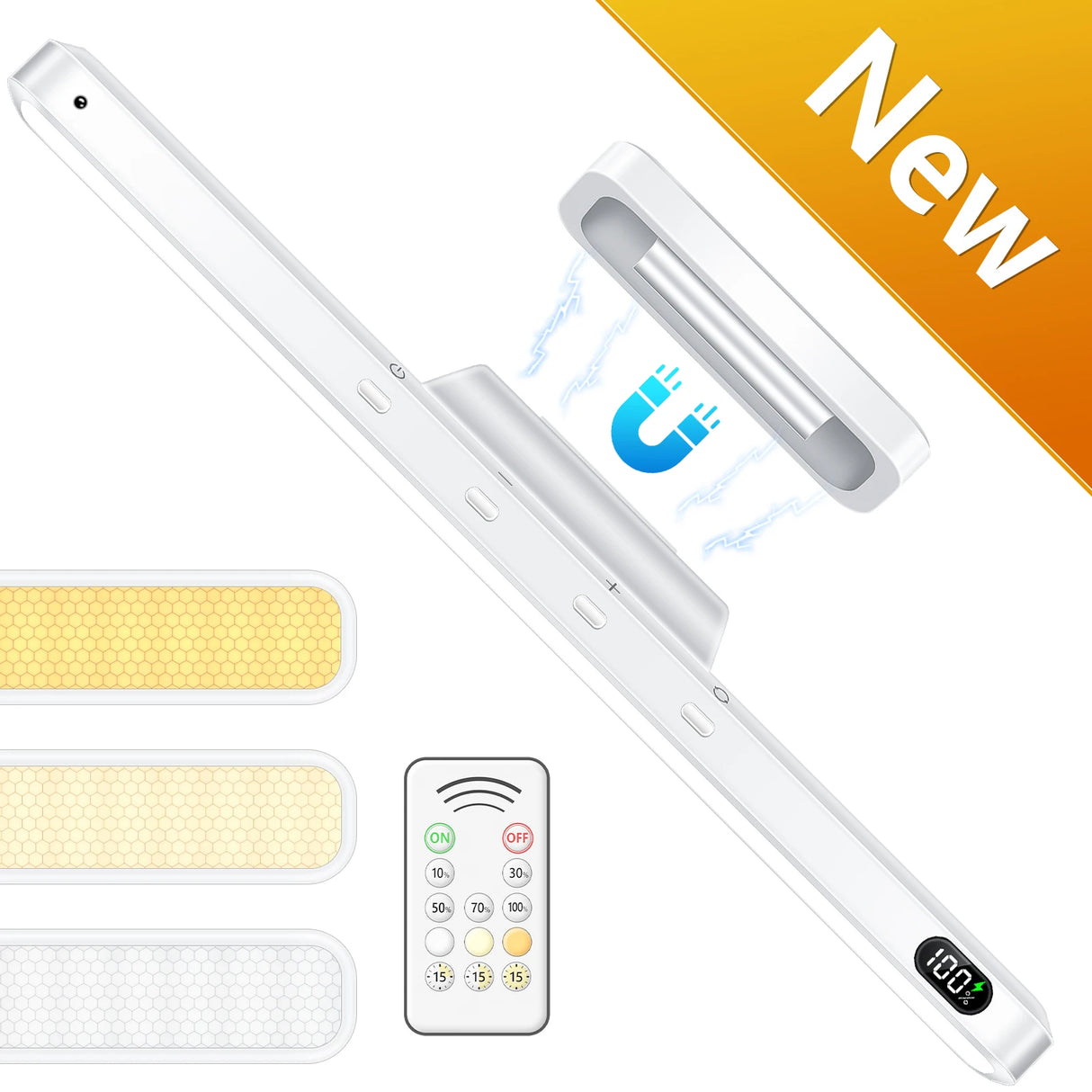 Rechargeable LED Under-Cabinet Light - 3 Colors Dimmable Makeup & Closet Light