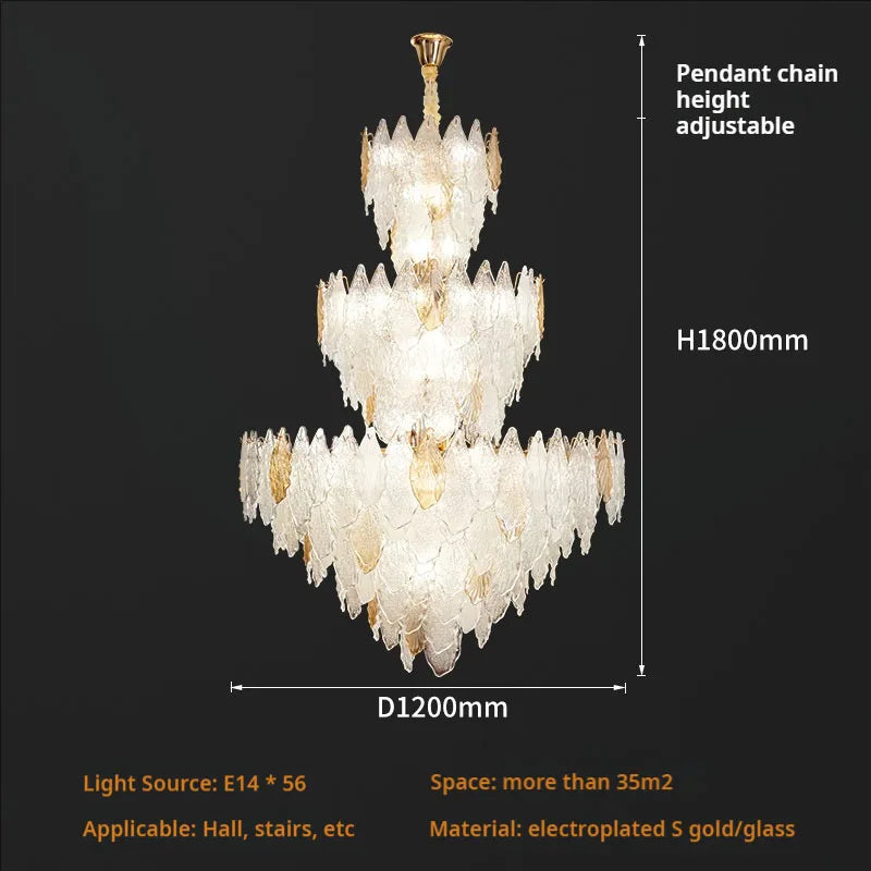 Villa Chandeliers Duplex Ceiling Living Room Lamps Creative Leaves Ginkgo Leaves Crystal Glass High-end Wholesale Pendant Lamps