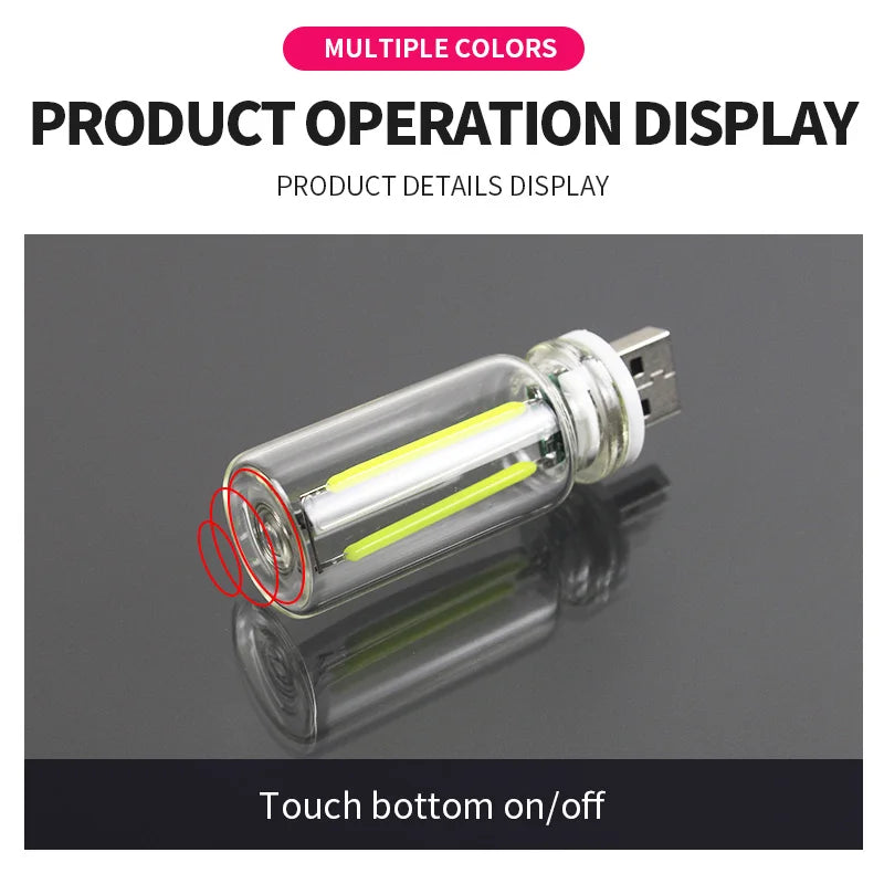 Car USB Night Light Touch Dimmable LED Filament Lamp Portable Lighting Decorative Atmosphere Lamp for Car Bedroom Outdoor