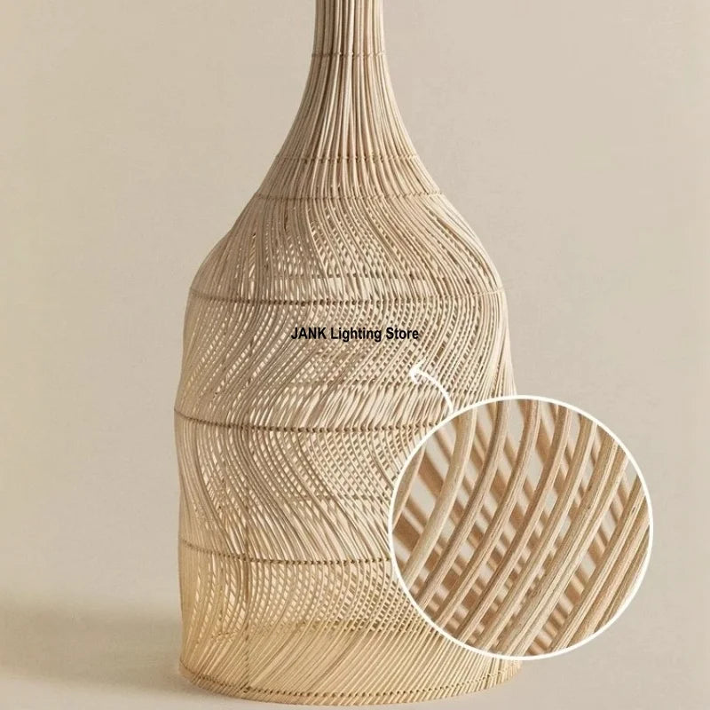 Wabi-sabi Wicker Japanese Zen Tea House Homestay Designer Living Room Bedroom Vintage Wicker Restaurant E27 Pendant Light