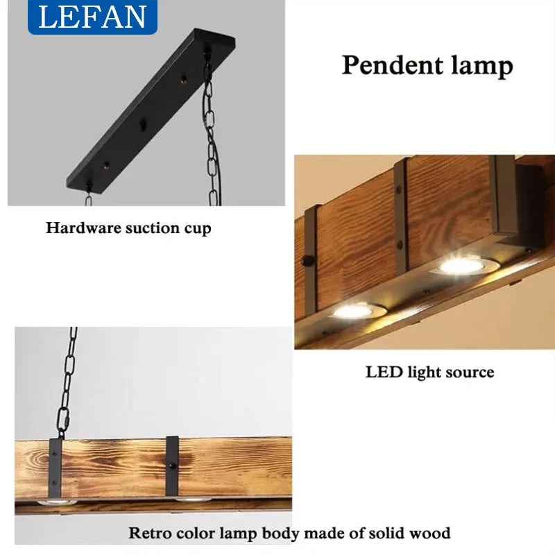 Vintage Led Pendant Light for Kitchen Dining Room Island Wooden Hanging Lamp Loft Wood Retro Ceiling Chandeliers