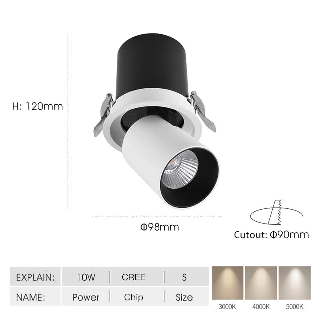 Dimmable Embedded LED Downlight Simple Modern Rotate 360 Degrees 10W Stretch Spotlight Ceiling Indoor Lighting 110V-240V