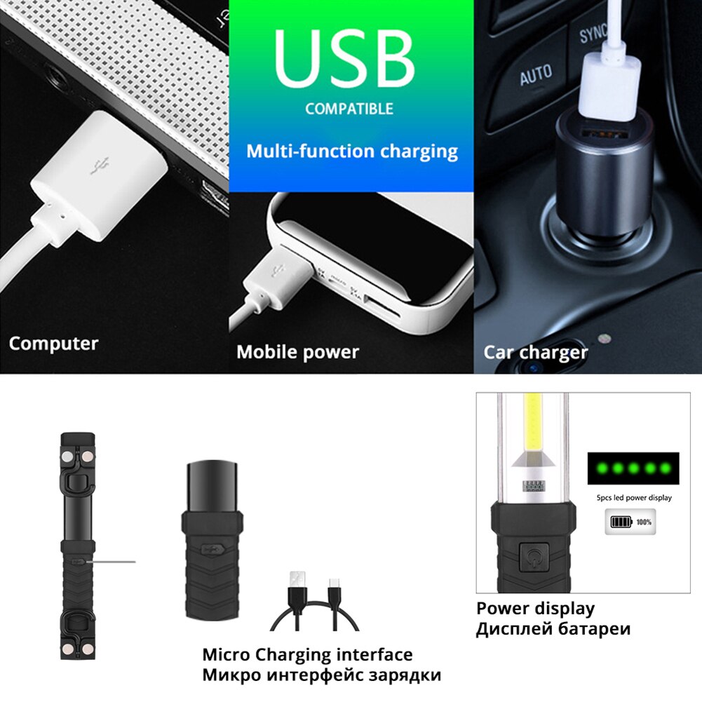 Strong Light Working Light COB Flashlight USB Recharge Lantern Outdoor Camping Light Magnet Flashlight Emergency Torch Lamp